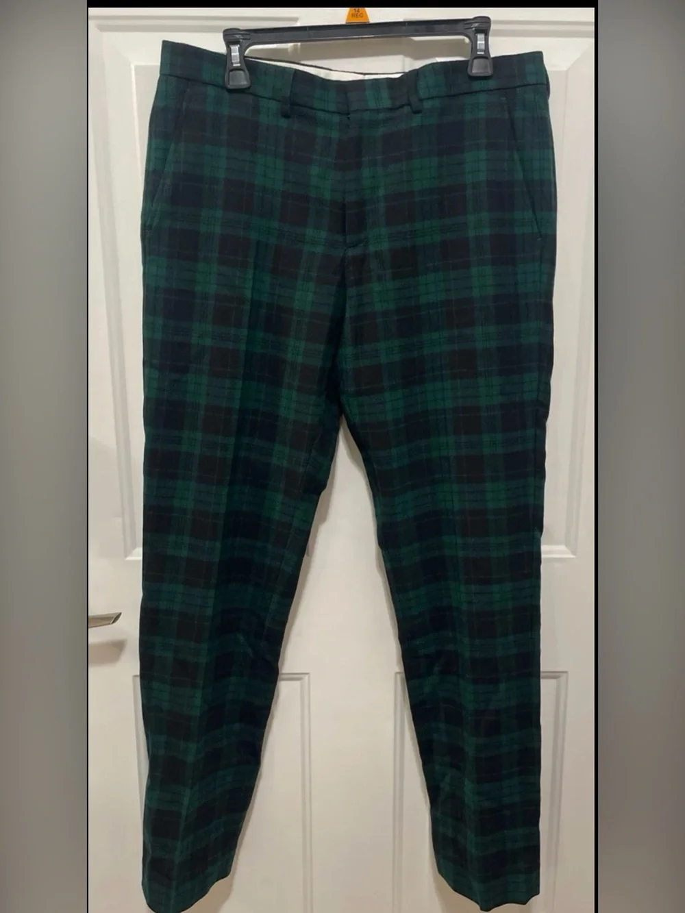 J.Crew Bowery Slim Pant in Wool Tartan 33x 32 Black Green